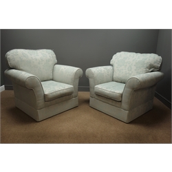  Pair 'Marks & Spencer Home' armchairs upholstered in pale blue floral design fabric, W110cm, D90cm  