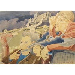 James Gorman (Scottish: 1931-2005): Crucifixion Scene, watercolour signed and dated '90, 38cm x 54cm