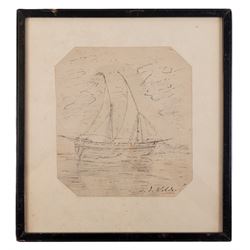 Manner of Willem van de Velde (Dutch 1633-1707): Sailing Boat Battling a Storm, pencil and ink on paper bearing signature 17cm x 15cm 