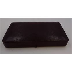 Pair of Victorian silver bon bon dishes, each of circular form, with shaped rim and repousse scroll decoration, hallmarked Fenton Brothers Ltd, Sheffield 1897, in tooled leather velvet and silk lined fitted case