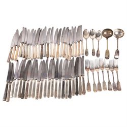 Collection of silver plated cutlery including, ladles, table knives, forks and spoons
