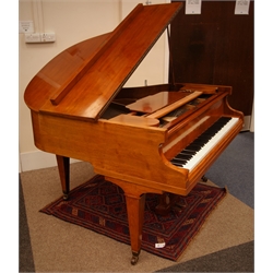  Obermeier Berlin mahogany cased baby grand piano, cast iron overstrung movement on square tapered supports, W152cm, H104cm, L138cm  