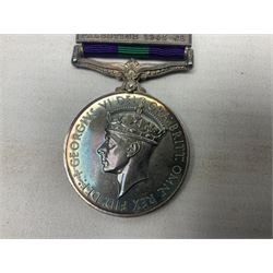George VI General Service Medal with Palestine 1945-48 clasp awarded to 19117460 Pte. P. Tilmouth R. Lincolns; with ribbon