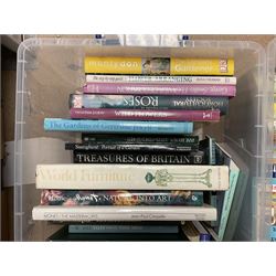 Collection of books, to include gardening books, antiques reference books and Dickens, Charles, - The Complete Works, in two boxes  