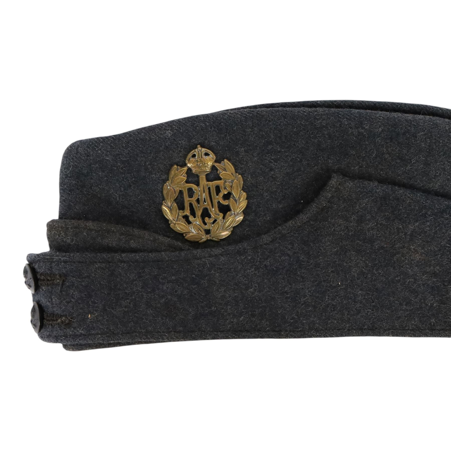 WWII service caps, comprising RAF cap and belt, Army Service Corps cap  by Sanders and Brightman and Auxiliary Territorial cap