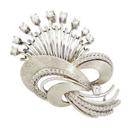 18ct white gold round brilliant cut diamond spray brooch, total diamond weight approx 0.30 carat