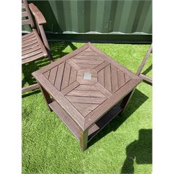 Two wooden folding garden chairs and table - THIS LOT IS TO BE COLLECTED BY APPOINTMENT FROM DUGGLEBY STORAGE, GREAT HILL, EASTFIELD, SCARBOROUGH, YO11 3TX