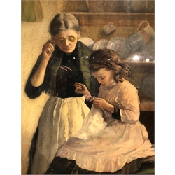 Arthur Claude Strachan (British 1865-1938): The Sewing Lesson, watercolour signed 70cm x 42cm