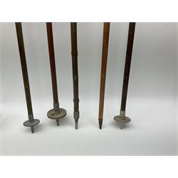 Adjustable Gamebird shooting stick, together with Mills Munitions shooting stick, Featherwate shooting stick, five others and two wooden walking sticks.  