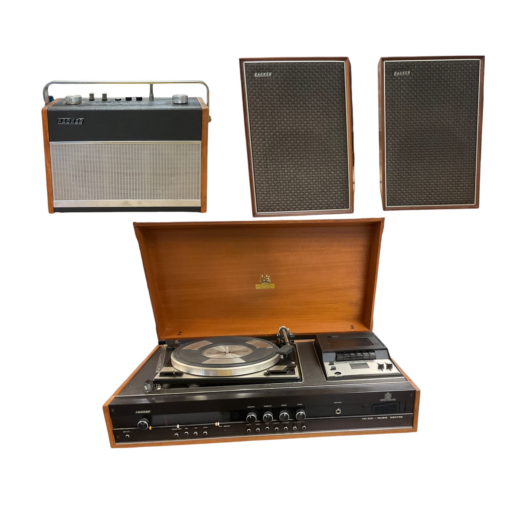 Hacker Hunter radio, MC.600 music centre and a pair of Hacker speakers 