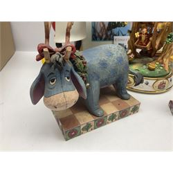 Collection of Disney figures, to include Ardleigh Elliott music box Hunny of the Day, Disney musical snow globe, Micky mouse lazy butler, Framed Bug's Life lithograph etc 