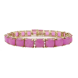9ct gold square cut pink jade link bracelet, hallmarked
