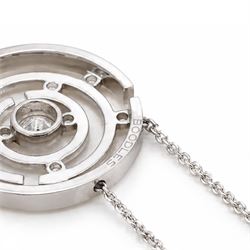 Boodles 18ct white gold Maze pendant necklace, set with ten round brilliant cut diamonds, to a trace link chain necklace set with two further diamonds and diamond set clasp, London 2014, total diamond weight 0.40 carat