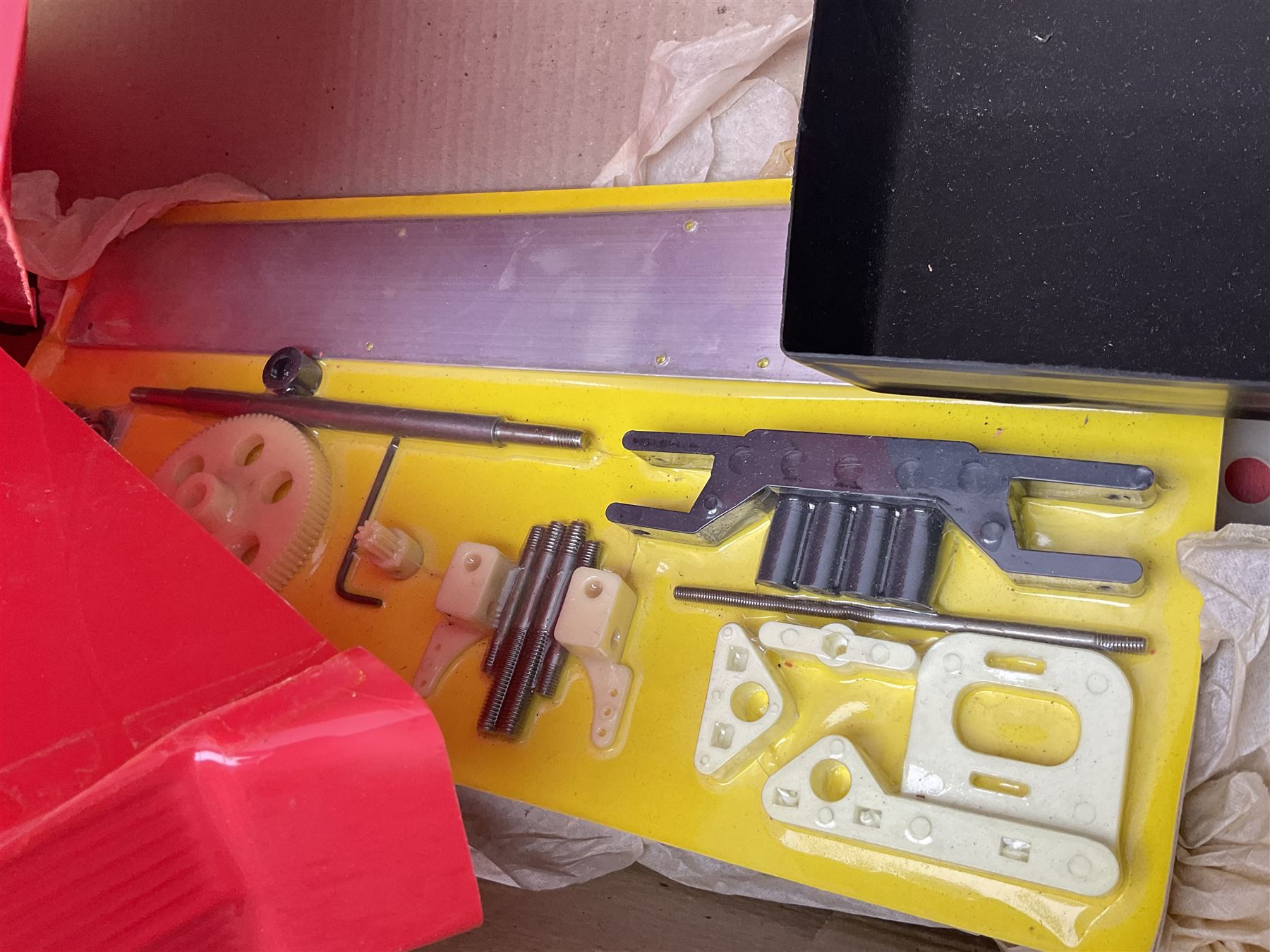 AMT Stock Car Transporter, Kodak Film Racing Team Transporter and Galles-Kraco Indy Car Transporter, Bugatti model etc, all boxed