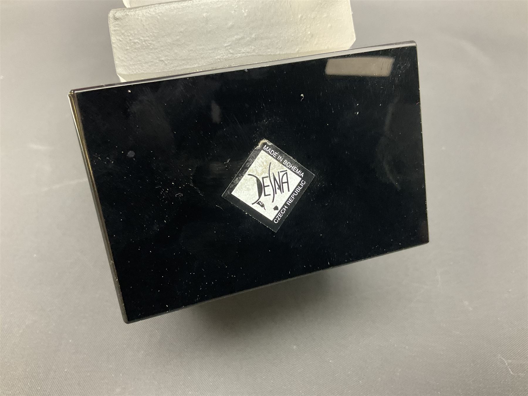 Desna night butterfly frosted glass figure, on polished black square base, H25cm