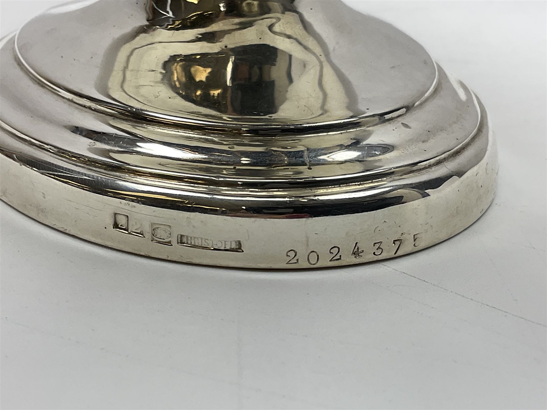 Christofle silver-plated sauce boat, of typical plain form, with capped C scroll handle and engraved anchor crest to body, upon a stepped oval foot, stamped 22 Christofle to base, including handle H14cm
