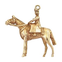 9ct gold lady on horseback pendant/charm, hallmarked