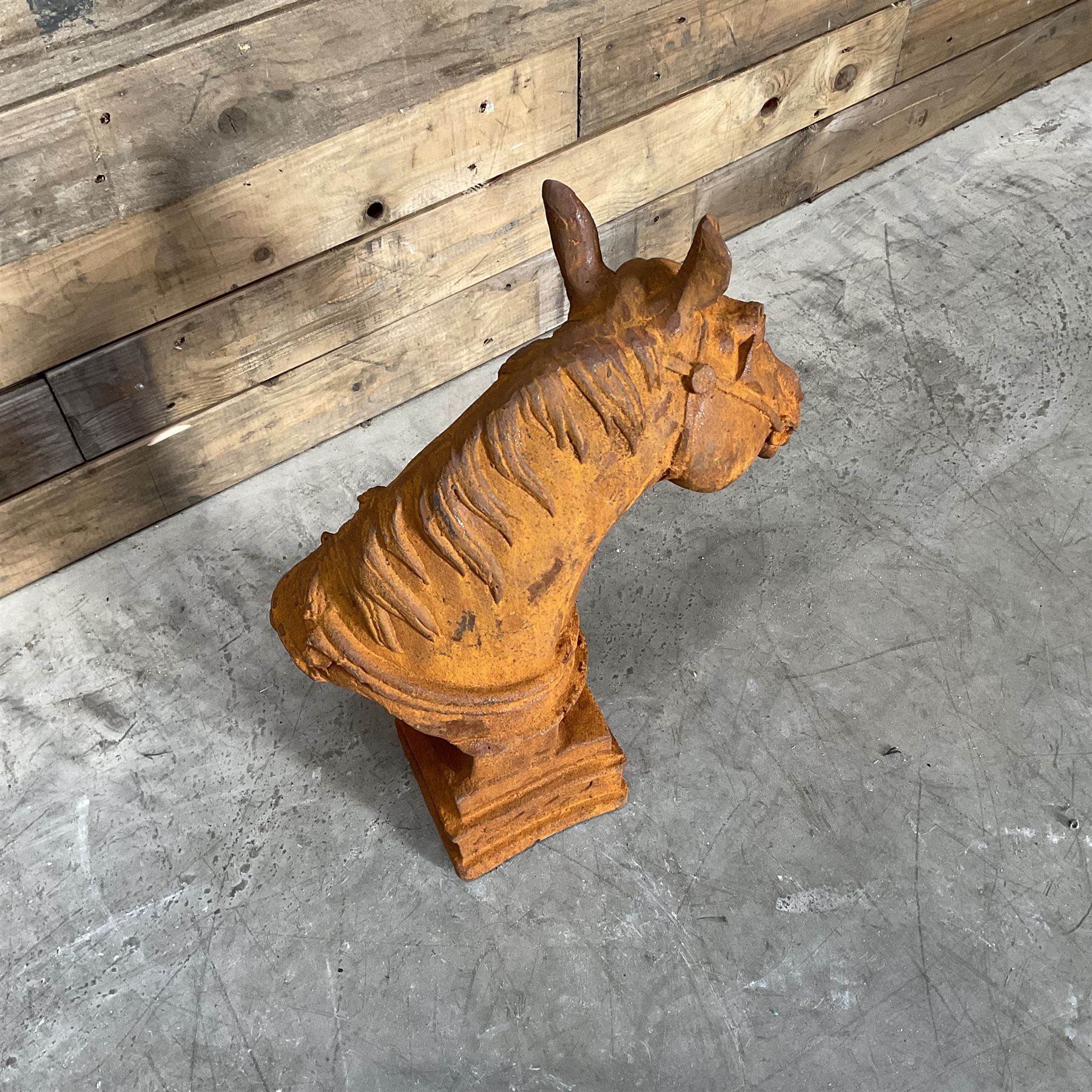 Cast iron Horse head on plinth