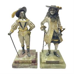 Anna Danesin for Birmingham Mint, two limited edition figures of British Monarchs: Charles I and Charles II, cold painted bronze figures, on a stepped onyx plinths, H29cm