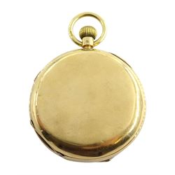 Edwardian 18ct gold full hunter, keyless chronograph pocket watch by Talbot & Son, London, No. 17889, the movement inscribed 'Talbot & Son Chronometer Makers', white enamel dial with Roman numerals, case makers mark B B, Chester 1904