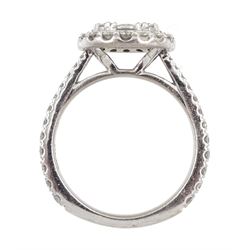 18ct white gold round brilliant cut diamond halo cluster ring by Rox, total diamond weight 1.01 carat