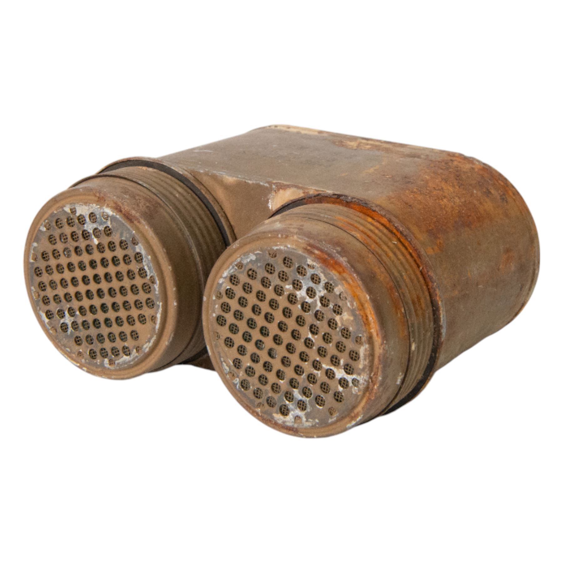 1940's French Army gasmask in canvas bag, together with pre 1938 gas mask filter, the filter marked S.E.C.M.P. 36-2 A.C 34 403 S.E.C.M.P 36-4 