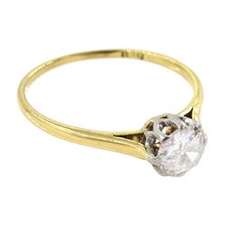 18ct gold single stone old cut diamond ring, diamond approx 0.65 carat