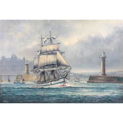 Jack Rigg (British 1927-2023): 'The Cuidad de Inca leaving Whitby 1982', oil on canvas sig...