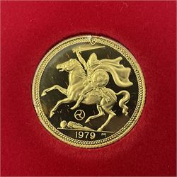 Queen Elizabeth II Isle of Man 1979 gold proof full sovereign coin, in holder with certificate
