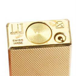 Dunhill - Rollagas lighter, gilt metal with engine-turned decoration and ribbed thumbpiece, H6.5cm 