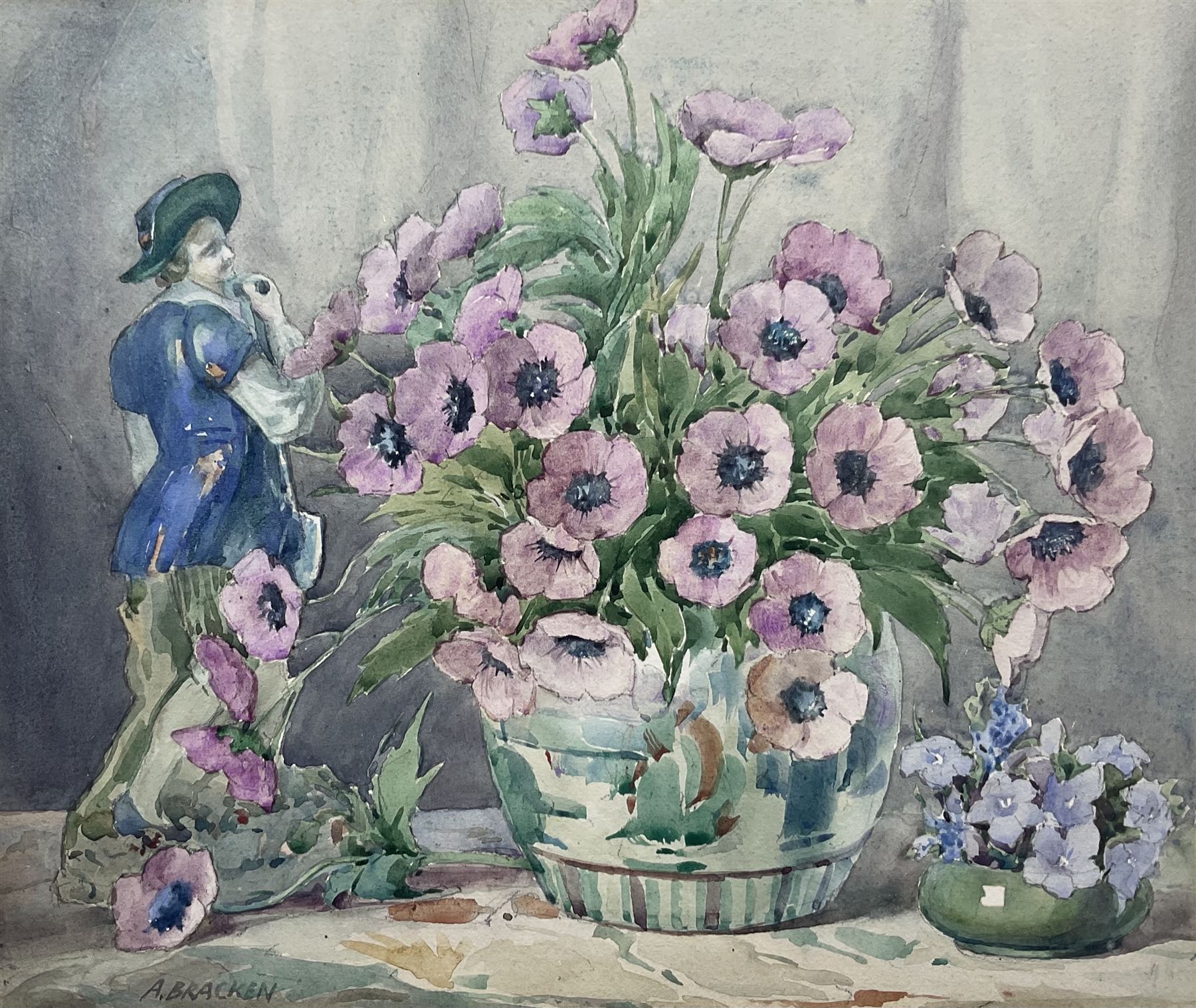 Arthur Bracken (British Early 20th Century): 'Flowers and the Gardener', watercolour signed, titled on label verso with artist's Kendal address 27cm x 31cm