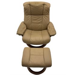 Ekornes Stressless Cream Leather Reclining Chair with Matching Footstool