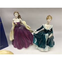 Eight Royal Doulton figures, comprising Rachel HN2936, The Skater HN3439, Janine HN2461, Innocence HN2842, Special Celebration HN4234, Autumn HN4272, Fiona HN2694 and Winsome HN2220, together with three smaller Royal Doulton figures My First Figurine HN3424, Buttercup HN3268 and Autumn Breezes HN2176