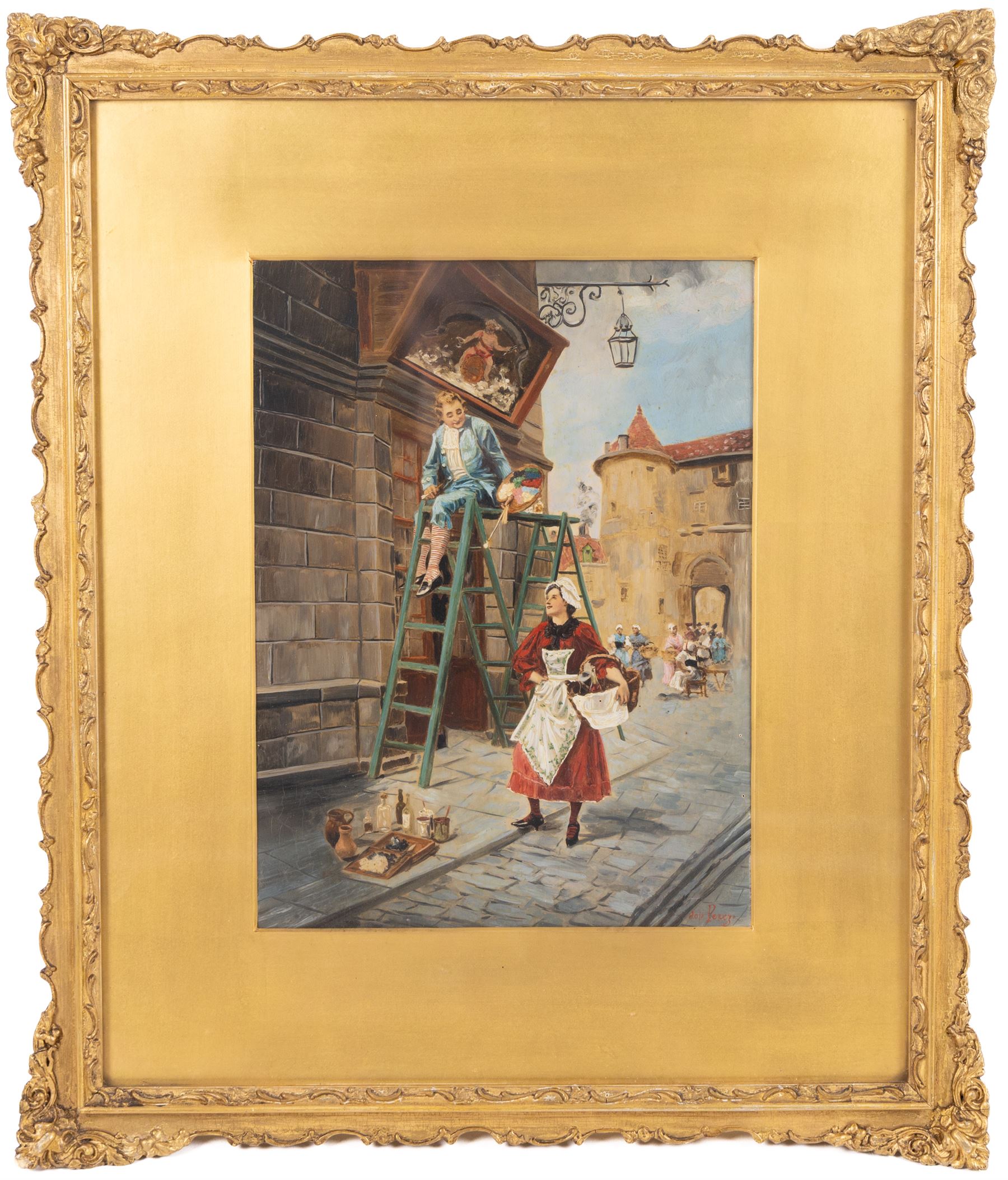 Continental School (20th Century): The Painter of Signs and Dutch Girls, pair overpainted prints on panel indistinctly signed 28cm x 20cm (2)