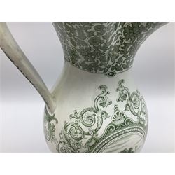 19th century Copeland & Garrett New Blanche wash jug, with green transfer printed decoration of 'West Cowes', H36cm