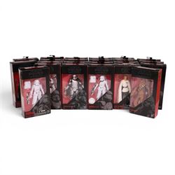 Twenty three Star Wars Black Series Red Wave action figures, comprising Han Solo, Snowtrooper, Imperial Shock Trooper, Tie Fighter Pilot, Chewbacca, Director Krennic, Sabine Wren, Sergeant Gyn Erso, Snowtrooper (Battlofront), Scarif Stormtrooper Squad Leader, Flametrooper, Kylo Ren, Constable Zuvio, Poe Dameron, Guavian Enforcer, X Wing Pilot Asty, Finn, Darth Vader, Stormtrooper, C-3P0, Captain Phasma and Jango Fett,  all boxed