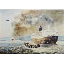 G. F. Overton (British 20th century): 'Ships at War' - The Norland in The Falklands, watercolour signed, titled in the mount 47cm x 68.5cm  