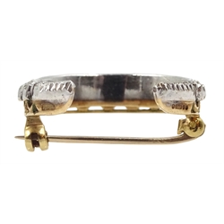 9ct white and yellow gold graduating diamond crescent moon brooch, London 1973, total diamond weight approx 0.80 carat