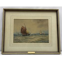 Thomas Bush Hardy RA RBA (British 1842-1897): Fishing Boats off the Coast, watercolour signed and dated '95, 22cm x 32cm