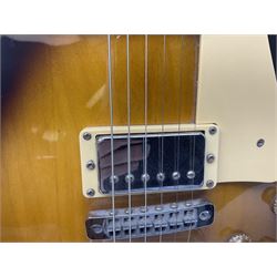 Aria Les Paul style electric guitar, no.037704CH L102cm; with amplifier, soft carrying case and stand; together with various guitar songbooks etc