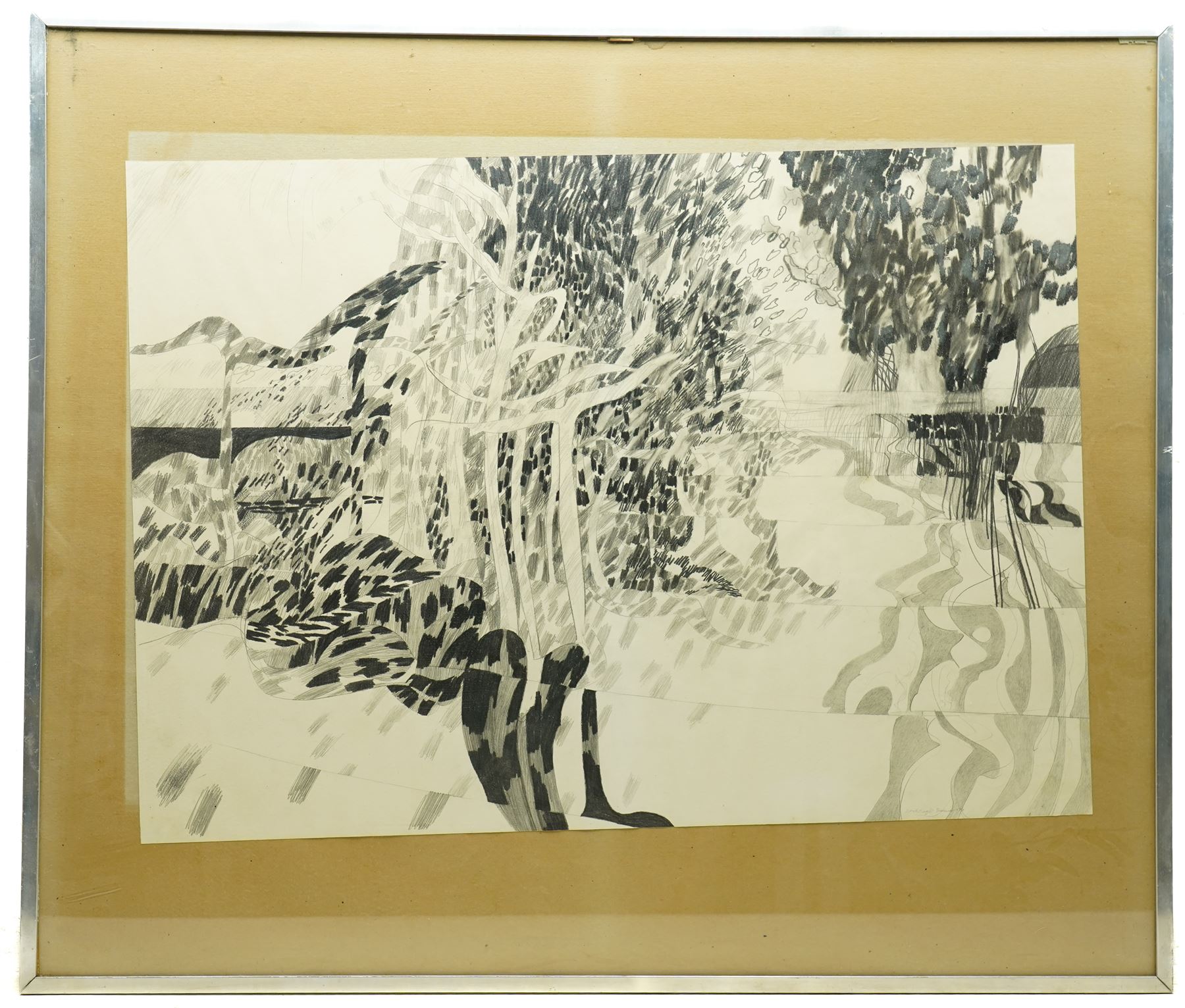 Ian Fothergill (British Mid-20th century): Abstract Reflections, pencil sketch signed and Summer '70, 54cm x 76cm