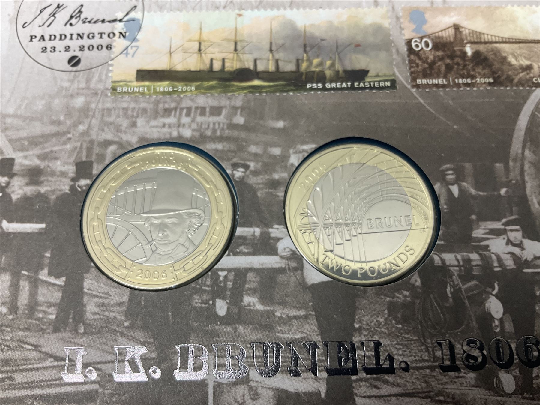 Seven The Royal Mint Royal Mail two pound coin covers, including 1999 'Rugby World Cup', 2003 'DNA Discoveries', 2004 'Classic Locomotives', 2007 '300th Anniversary of the Act of Union' etc