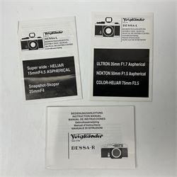 Voigtlander Bessa-R rangefinder camera body, serial no. 00118622, with 'Voigtlander Nokton F 1.5 50mm' lens, serial no. 9960078 and 'Voigtlander Ultron 35mm F 1.7' lens, serial no.9050024 