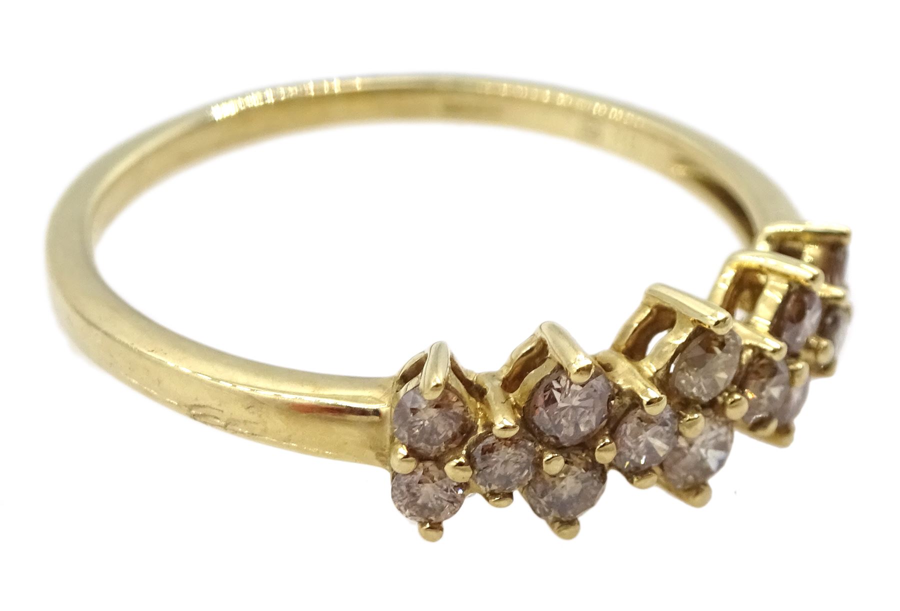 9ct gold round brilliant cut champagne diamond ring, hallmarked, total diamond weight approx 0.50 carat