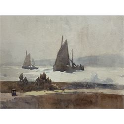 Charles William Adderton (British 1866-1944): Watching the Boats from the Sea Wall, watercolour signed 20cm x 26cm