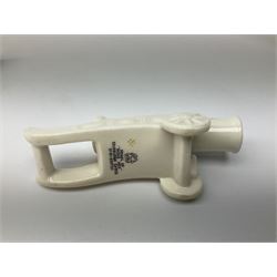 Three pieces of crested ware, comprising grenade detailed 'The Mills Hand Grenade' with Filey Crest, marked beneath Grafton China, a cannon with crest banner detailed 'Sterlini Oppidvm', marked beneath W H Goss, and a submarine with Tunbridge Wells crest, marked beneath Arcadian China 