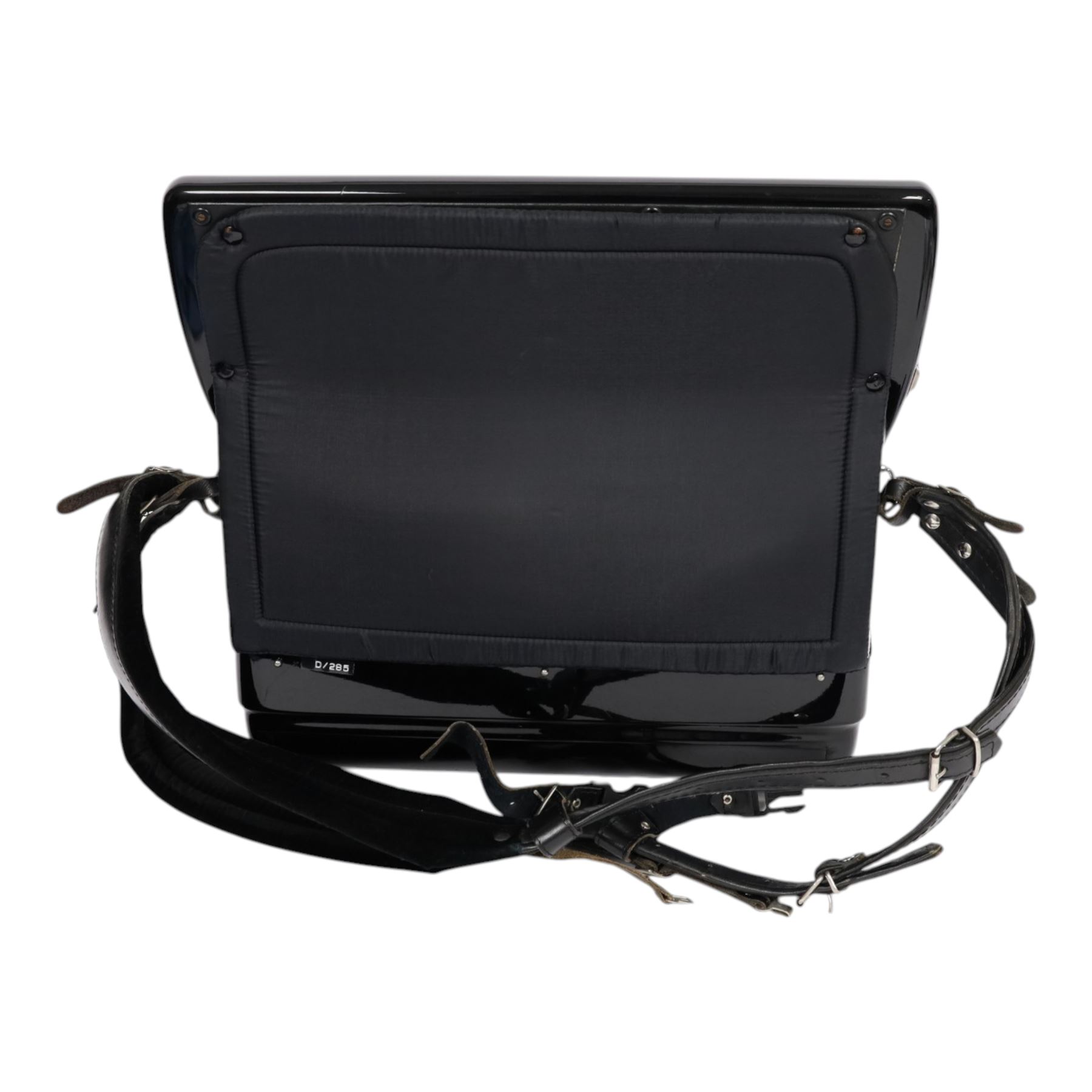 Vignoni piano accordion, with 37 keys and 96 bass buttons, probably a Philharmonic II S model, the black high gloss case with carrying strap and in fitted carrycase 