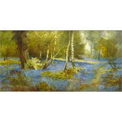  Attrib. Frederick Golden Short (British 1863-1936): Bluebell Woods, oil on canvas unsigned 50cm x 100cm  