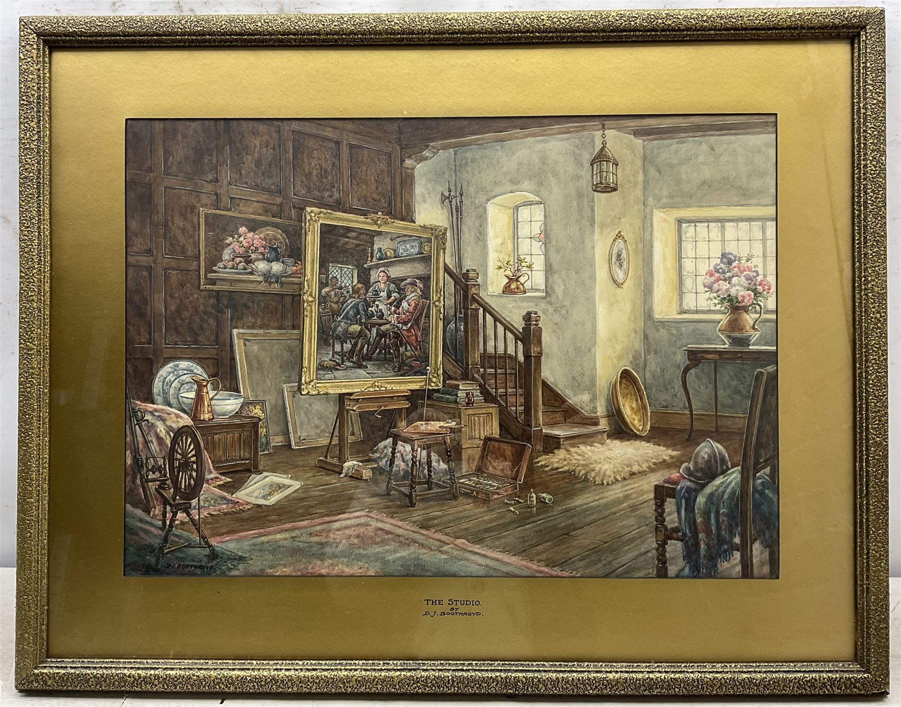 DJ Boothroyd (British 20th century): 'The Studio', watercolour signed, titled on the mount 37cm x 53cm 