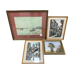 Jack Cox (Norfolk 1914-2007): Estuary, watercolour signed, together with two continental w...